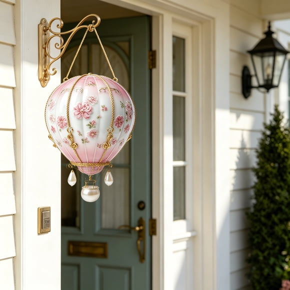 Tong Hot Air Balloon Solar Pendant With Flickering Flame Solar Hot Air Balloon Acrylic Outdoor Hanging For Garden Patio Porch Yard Party