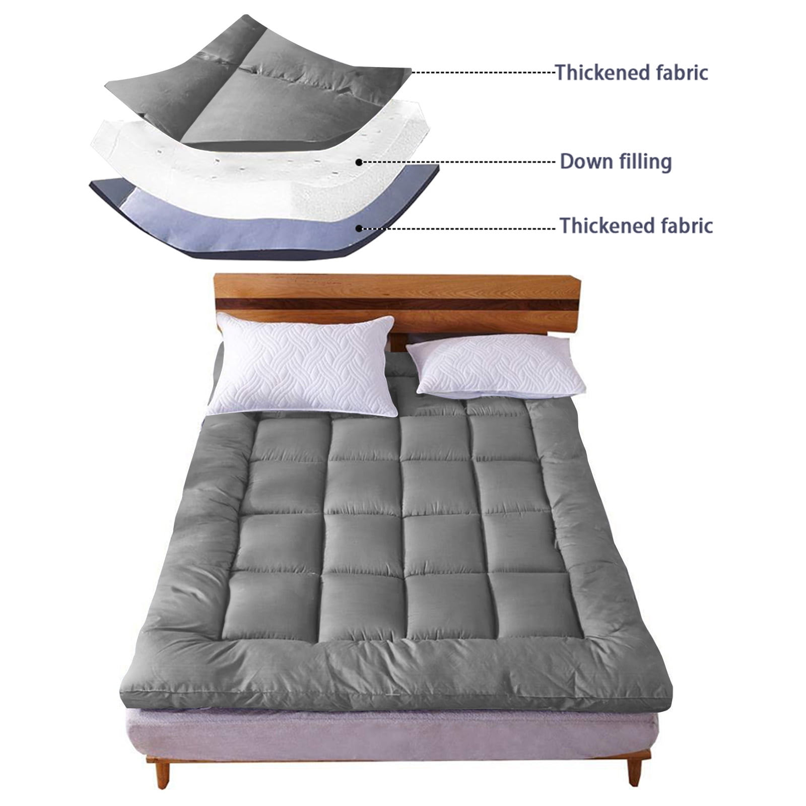 Desirable Life Extra Thick King Mattress Topper Pillow Top Mattress Protector Cover with 3 inch Down Alternative Fill Microfiber Soft and Breathable, Gray