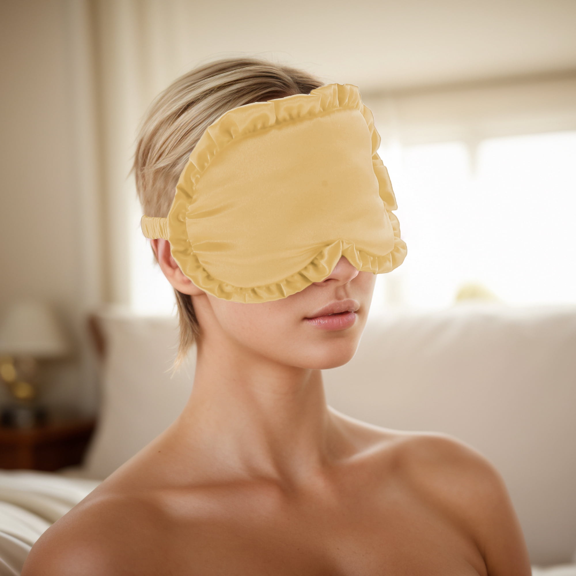 Unique Bargains Soft Flowers Style Sleep Mask Eye Shade Cover for Rest Gold Tone