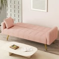 thumbnail image 4 of Leumius 71.7" Teddy Fleece Sleeper Sofa,3 Adjustable Backrest,2 Pillows, Convertible Futon Sofa Bed Folding Couch for Small Space,Living Room,Pink, 4 of 5