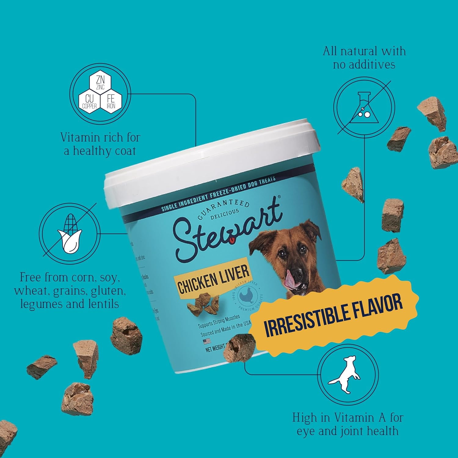 Stewart Freeze-Dried Chicken Liver Dog Treats, Grain-Free, Single-Ingredient, Natural Raw Nutrition, 16.8 oz