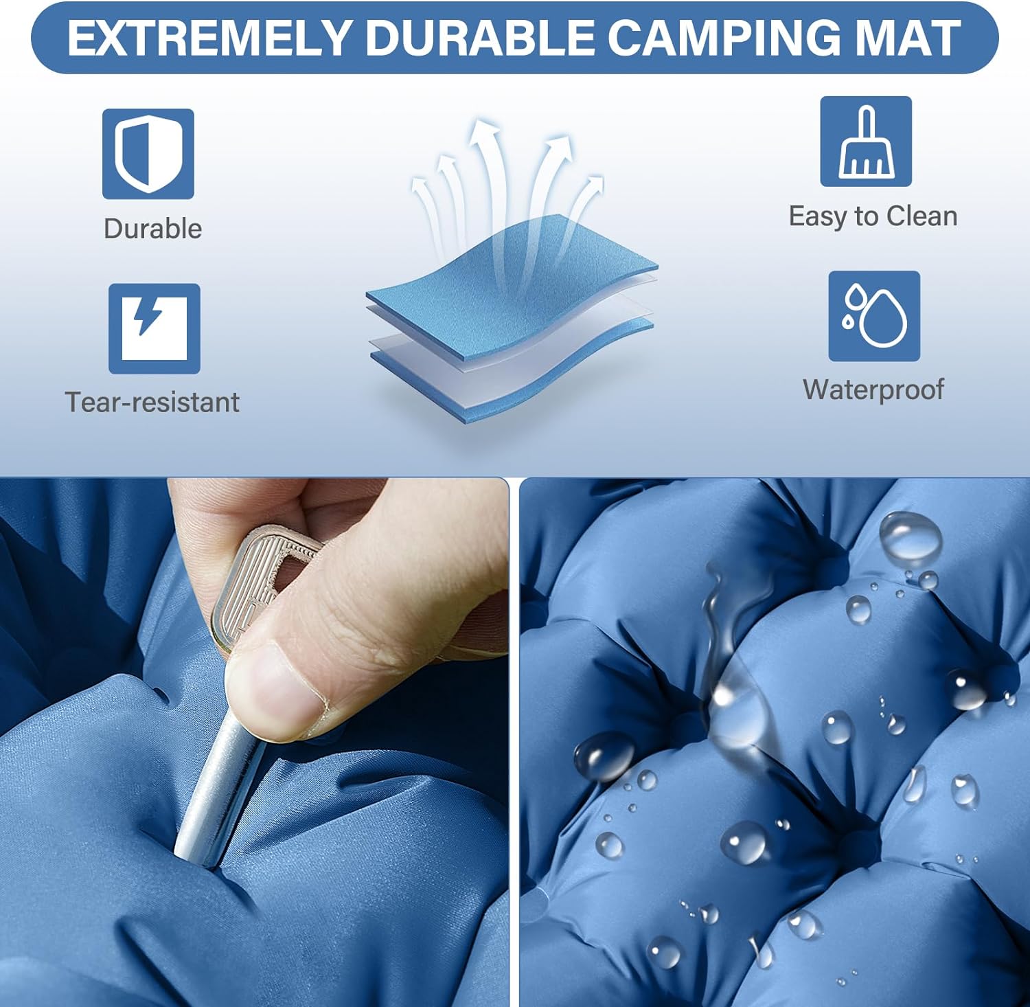 Double Camping Sleeping Pad with Air Pillow Built-in Foot Pump Inflatable Mat for Hiking Traveling Backpacking - image 4 of 8