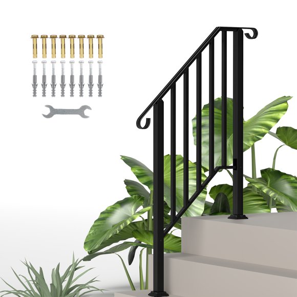 Outsunny 2-3 Step Handrails for Outdoor Steps, Deck Stair Railing, Black