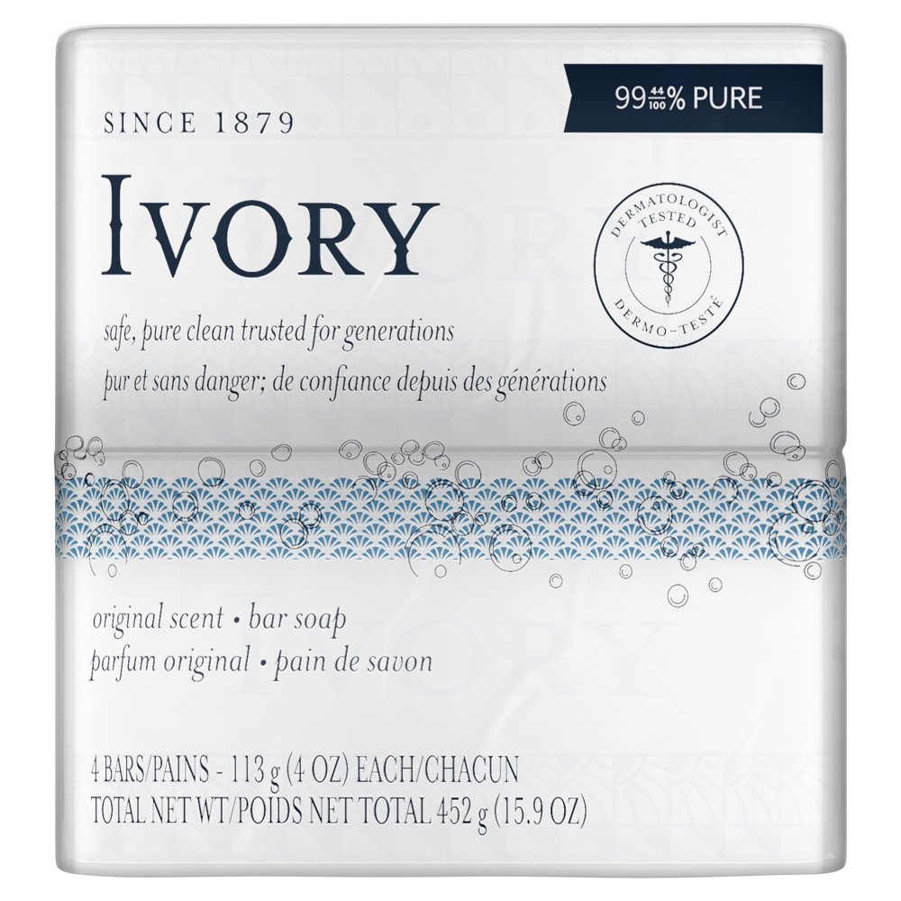 Ivory Bar Soap, Original Scent, 4 count, 4 Ounces Each