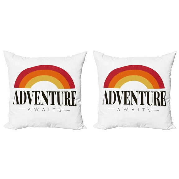 Ambesonne Saying Throw Pillow Cover 2 Pack, Tangerine Rainbow Wording, 18", White Multicolor