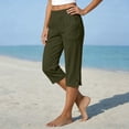 thumbnail image 6 of Capri Pants for Women Elastic Waist Relaxed Fit Casual Soft Cotton Linen Pants with Pockets Summer Outdoor Athletic Hiking Army Green M, 6 of 7