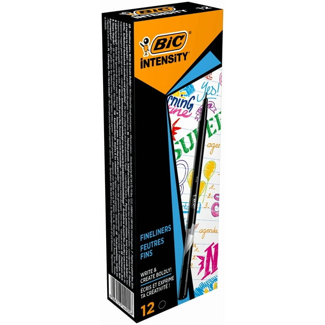 Bolígrafo BIC Intensity, punta fina, 0,4 mm, punta de fieltro, color negro, 12 unidades