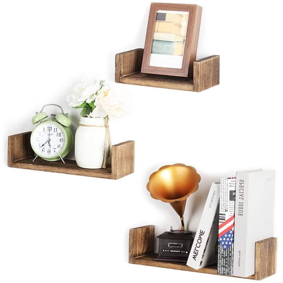 NEX 16.3" x 4.5" x 3.9" Wood Floating Shelves, Set of 3, Brown