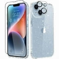 thumbnail image 1 of wonima44 Compatible with iPhone 14 Case with Screen Protector + Camera Lens Protector, [Non-Yellowing] Clear Glitter Phone Case, Protective Shockproof Women Cover for 6.1 Inch - Sparkle Clear, 1 of 1