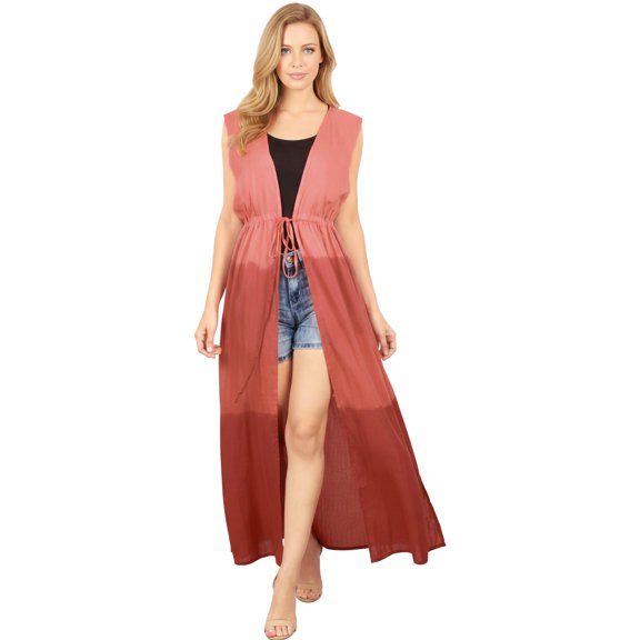 HAPPY BAY Women's Cotton Summer Beach Open Front Slouchy Kimono Beachwear Duster Cardigans for Women L-XL Red_AB833