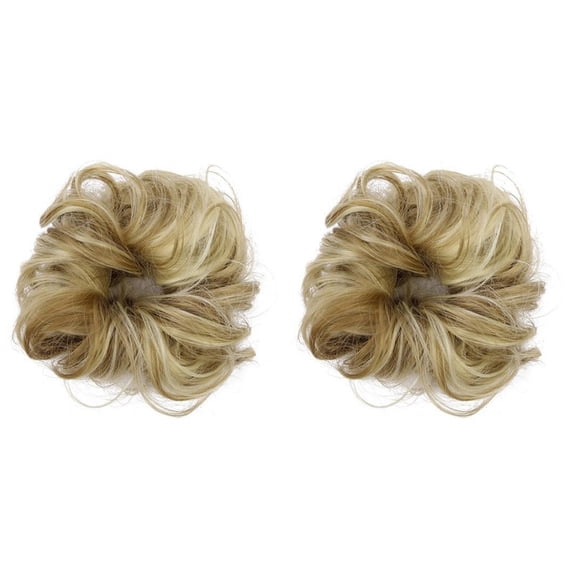 unbranded 2pcs Ladies Fashion Tail Hair Extension Bun Hairpieces Scrunchie Elastic Wave Curly Synthetic Hairpieces (14H613)
