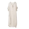 thumbnail image 2 of facefd Robe Ample Femme Manches Courtes Printemps Été Robe Col Rond Jupe Irrégulière Décontractée Couleur Unie Robes Longueur Genou Mode Beige TG, 2 of 6