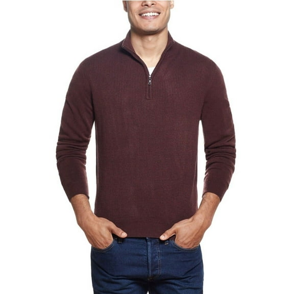 Weatherproof Vintage Men's Soft Touch Waffle Sweater Oxblood Zip Long Sleeve M