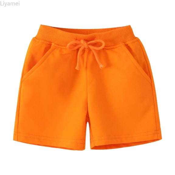 Liyamei Kids Solid Color Shorts with Drawstring for Summer Beach Wear Size 1-7,Orange