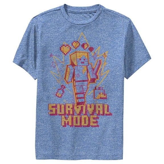 Boy's Minecraft Survival Mode Sketch  Performance Graphic Tee Royal Blue Heather X Large