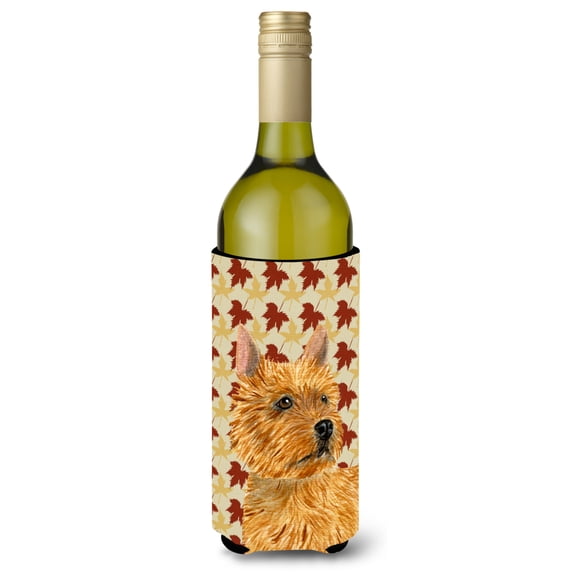 Norwich Terrier Fall Leaves Portrait Wine Bottle Hugger