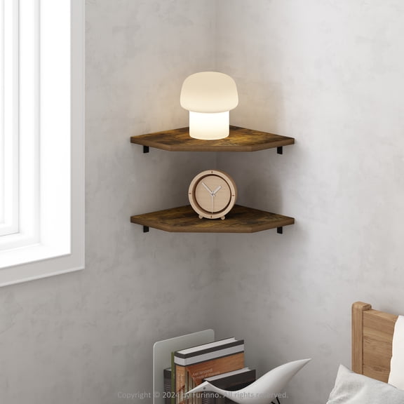 Furinno ROSSI Hexagon Corner Floating Shelves in Wall Mount Display Set of 2