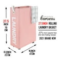 thumbnail image 4 of Caroeas x-Large Slim Laundry Baskets 27" Tall with Leather Handle, Laundry Basket on Wheels , Collapsible Laundry Hamper, Rolling Hamper Dorm Baskets (Pink), 4 of 6