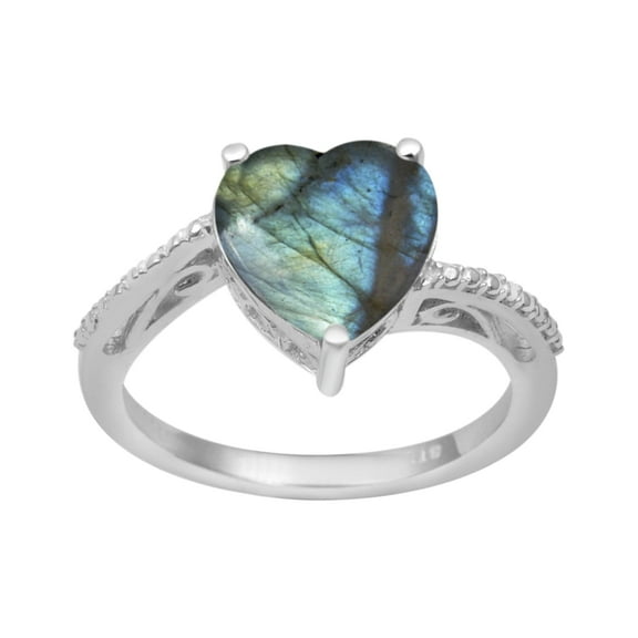 5mm Labradorite 925 Sterling Silver Beaded Shank Solitaire Women Valentines Day Gifts Ring