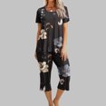 thumbnail image 2 of Dezsed Lounge Sets For Women Two Piece Outfits Loungewear Clearance Women's Printing Round Neck Short Sleeve Sleepshirt And Pants Sets Loungewear Pajamas With Pockets Black M, 2 of 8