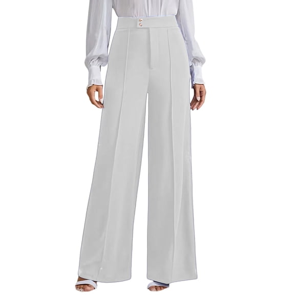 Nhthy Women’s Draped Wide Leg Suit Pants, High Stretch Elastic Waist, Side Pocket Craft, Loose Tailored Cut, Business Office Daily Work Trousers White XL