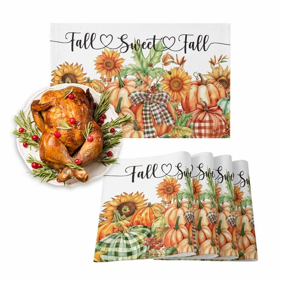 Fall Placemats Set of 6 Berry Maple Leaf Place Mats Thanksgiving Placemat Plaid Pumpkin Sunflower Table Mats for Dining Kitchen Table Holiday Dinner Party Home Fall Decorations 13x19 Inch