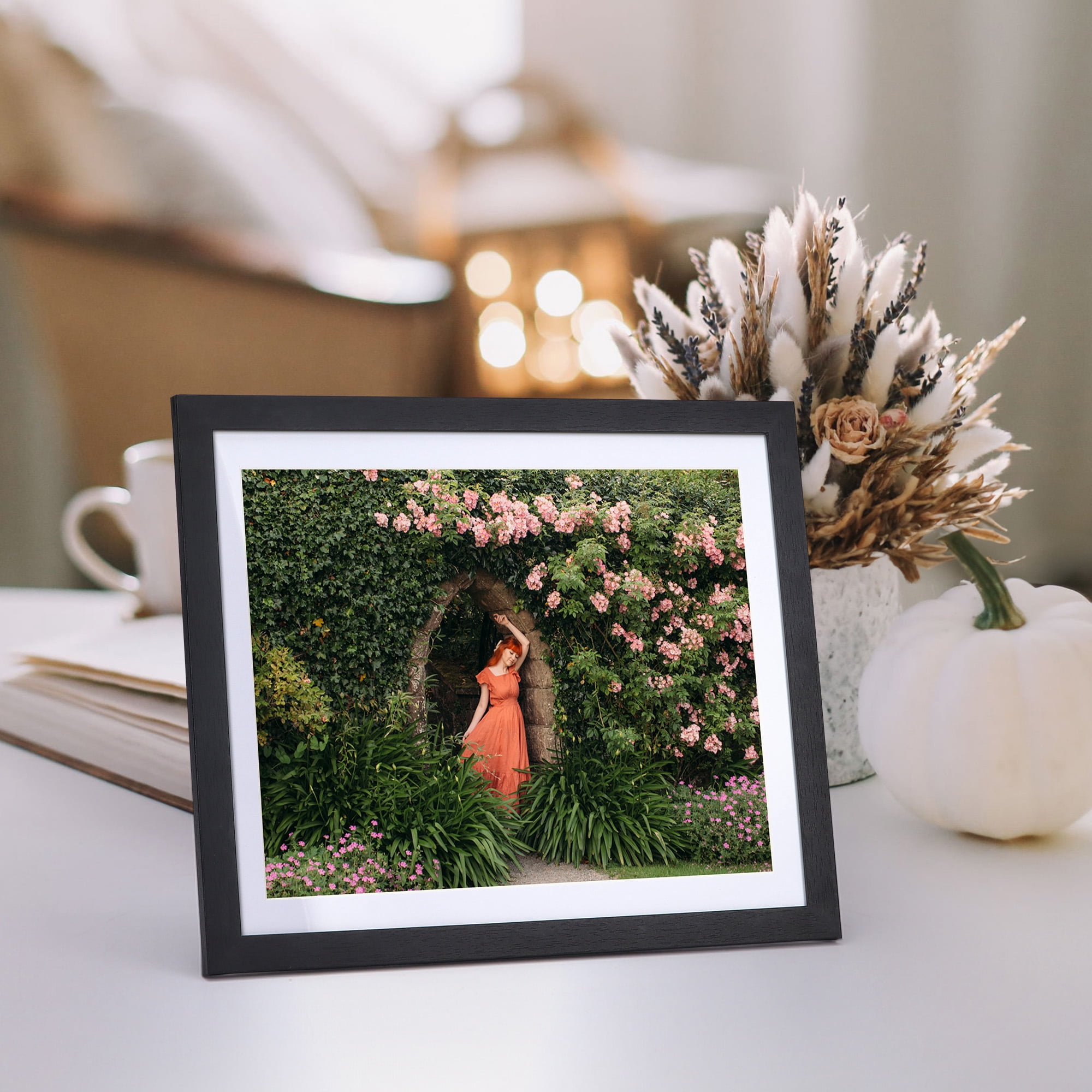15 Pack 8x10 Wood Picture Frames, 9x11 Matted to 8x10 Tabletop or Wall Mounted Photo Frame, Black
