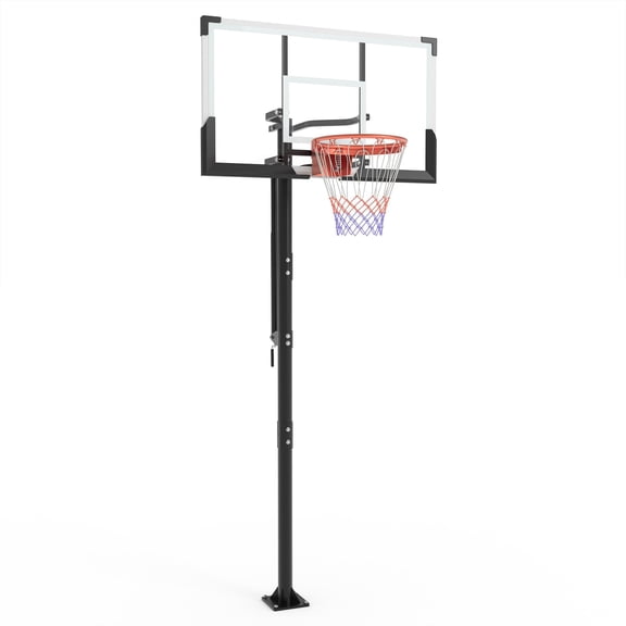 54 Inch In Ground Basketball Hoop Outdoor 7.7-10FT Adjustable Height with Crank, in-Gound Basketball Goal System with Shatterproof PC Backborad and Solid Steel Rim