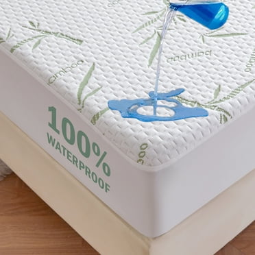 Queen Waterproof Mattress Protector,Rayon Made from Bamboo Mattress Pad Cover, Soft Breathable Cooling Mattress Pad Cover, Mattress Protector up to 21in Deep Pocket Tightly Fitted Mattress Protection