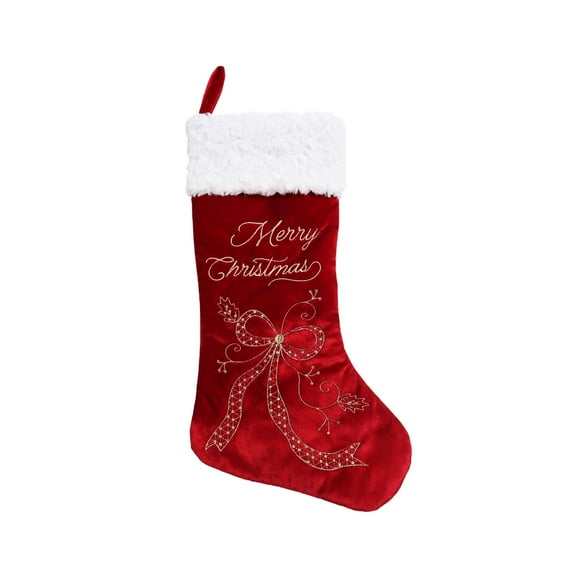 Velvet Christmas Stocking, Burgundy, 18.75", by Holiday Time