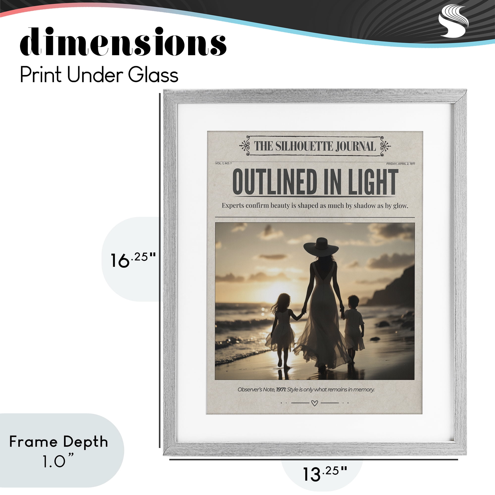 Stupell Industries Outlined In Light Newspaper Gray Framed Print Under Glass, design by A Barefoot Stylist