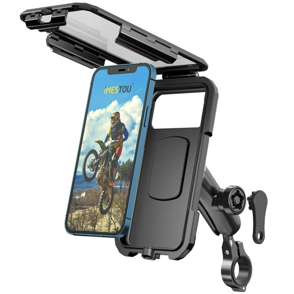 Anti-Theft Waterproof Motorcycle Phone Holder-iMESTOU Bike Phone Mount 1" Ball Handlebar Stem Mobile Holder with Double Socket Arms 720&Acirc;&deg; Rotation A