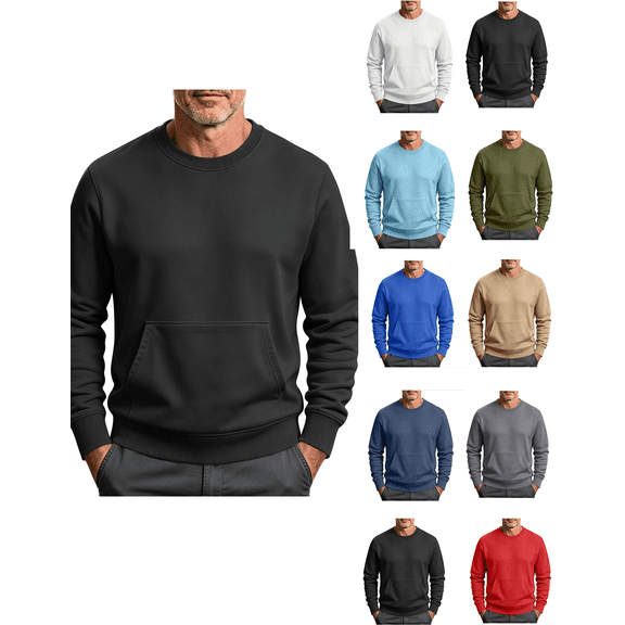Sweatshirts for Men Nelozsy Men Long Sleeve Solid Round Neck Pocket Sport Sweatshirts Black S
