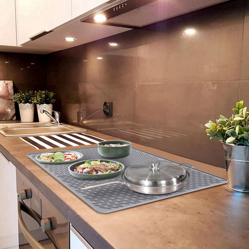 Silicone Stove Top Protector Mat 27.8x19.9 Inches Kitchen Silicone Glass Top Stove Cover Protectore Drying Mats Black