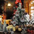 thumbnail image 3 of Dalrosia 12PCS Buffalo Plaid Christmas Ornament Wooden Hanging Ornament Black Checked Xmas Tree Ornaments Fabric Farmhouse Christmas Ornaments with Pine Needles for Christmas Decor, 3 of 6
