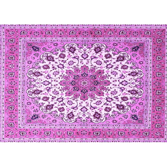 Ahgly Company Indoor Rectangle Medallion Purple Traditional Area Rugs, 7' x 9'