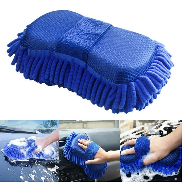Outil de nettoyage de tampon de brosse de lavage de soin d'éponge de lavage  de voiture de chenille de microfibre bleue 