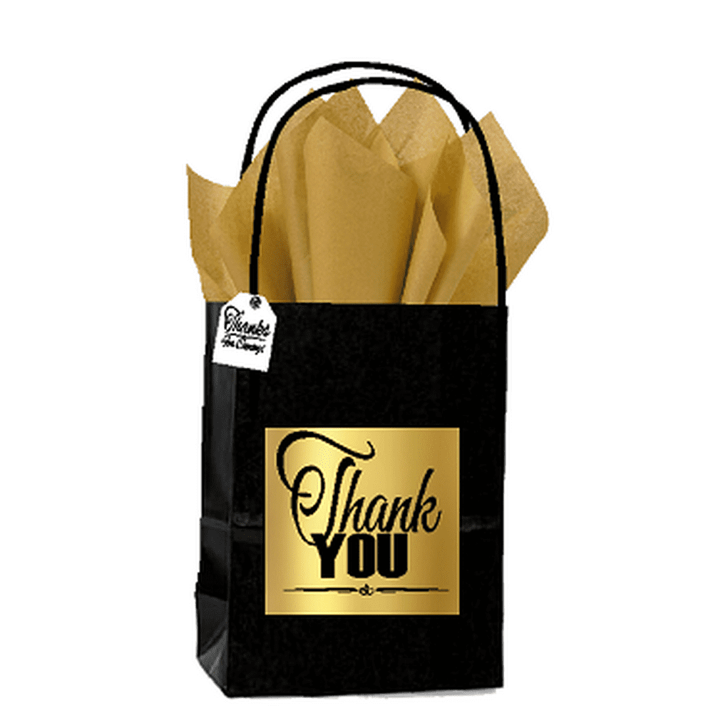 Black & Gold Thank You Themed Small Party Favor Gift Bags Tags 12pack