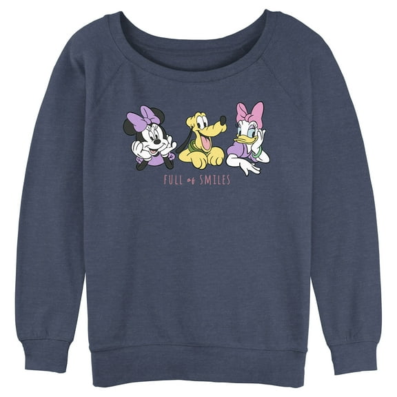 Junior's Mickey & Friends Full of Smiles Sweatshirt Blue Heather 2X Large