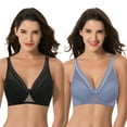 thumbnail image 1 of Curve Muse Women's Plus Size Unlined Minimizer Full Coverage Mesh Underwire Bra-2pack-Black,Lt Blue-34DD, 1 of 7