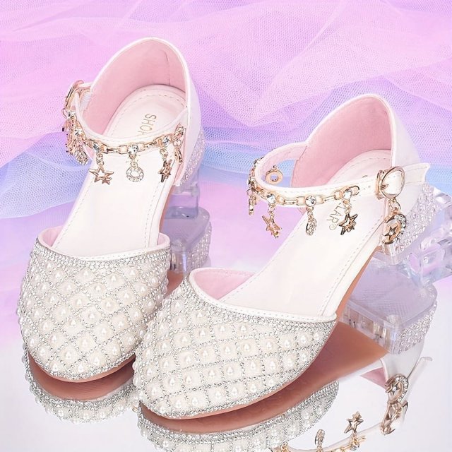 KEINXS Chic Girls‘ Rhinestone High Heels Breathable Non-Slip - Perfect for Weddings & Everyday Wear Spring/Fall