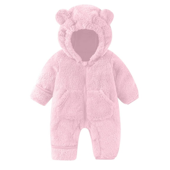 IVEYRTF Childrens Bear Babysuit Leggings Girls and Boys Winter Sweaters Hooded Jumpsuit Snow Suit for 1-18 Months(Pink,3-6 Months)