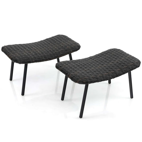 Costway Set of 2 Patio Rattan Ottoman with Padded Quick Dry Foam & Heavy-Duty Metal Legs