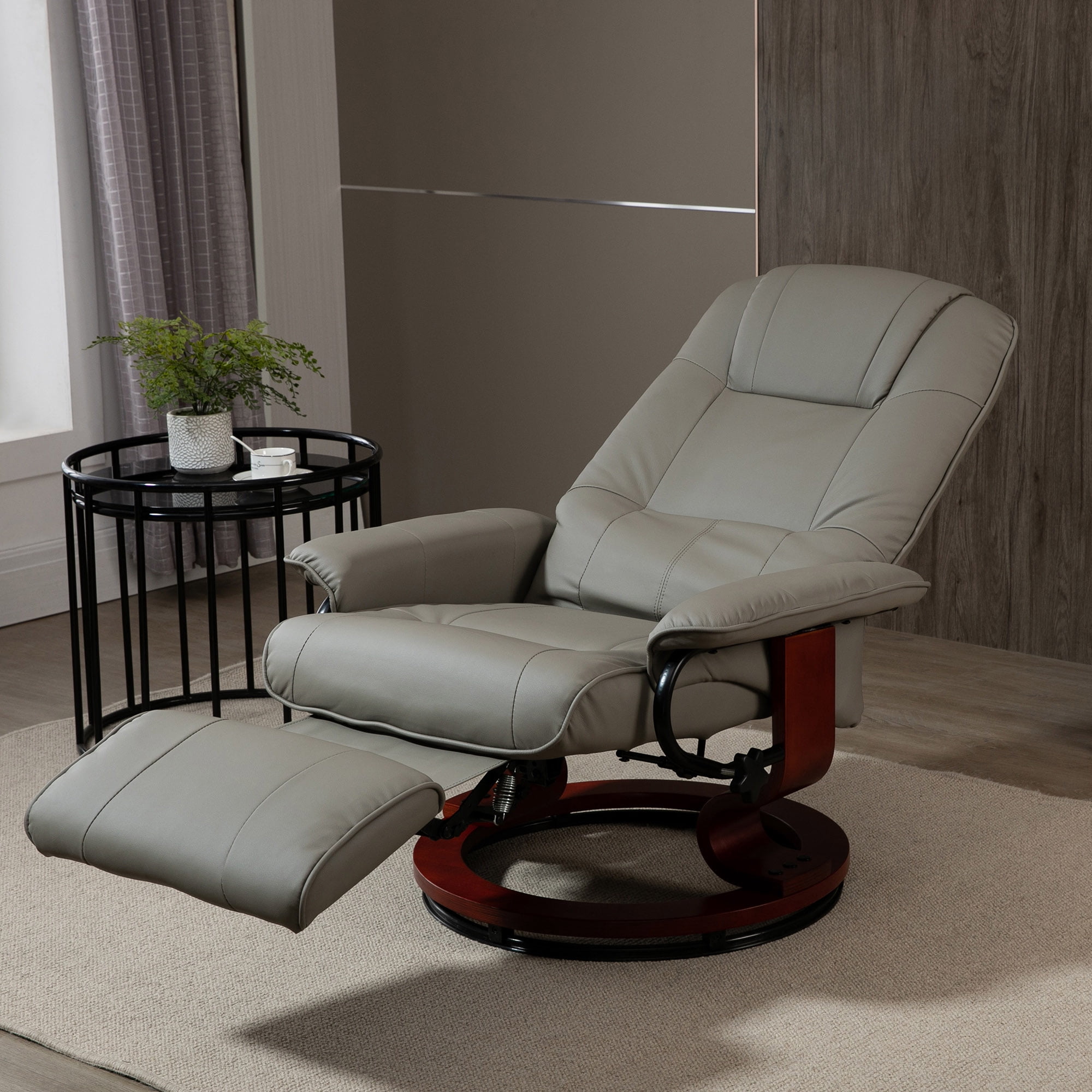 Swivel Recliner Chair with Extendable Footrest, Gray PU Leather