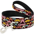 thumbnail image 1 of Dog Leash Mustaches Brown Multi Pastel 4 Feet Long 0.5 Inch Wide, 1 of 1