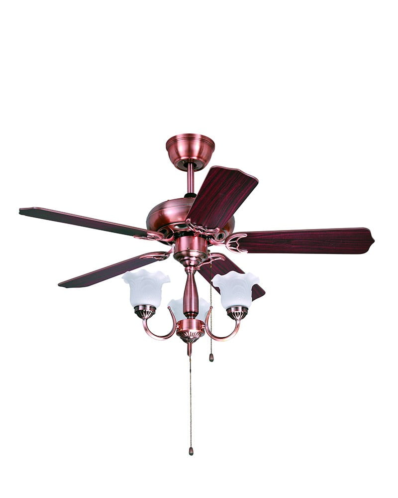 3 Lights Traditional Style Red Copper Ceiling Fan Com