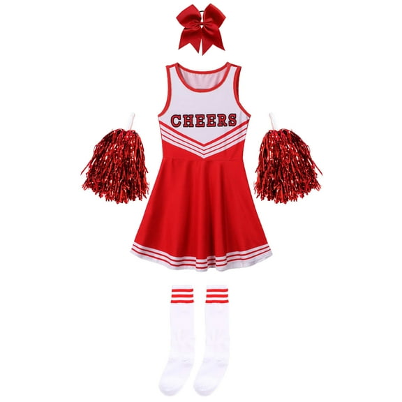 iiniim Gilrs Kids Sleeveless Printed Cheerleading Dress Set Carnival Cosplay Costume Festival Fancy Party Dress Up Size 3-12 Red 7-8