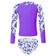 thumbnail image 2 of iiniim Kids Girls Tropical Swimsuit Two Pieces Long Sleeve Rashguard Set Summer Swimwear Bathing Suit 6-16 A Purple 14, 2 of 7