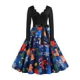 thumbnail image 1 of VSNOW Women 50s 60s Vintage Dresses Long Sleeve Christmas Party Swing Dress, 1 of 4