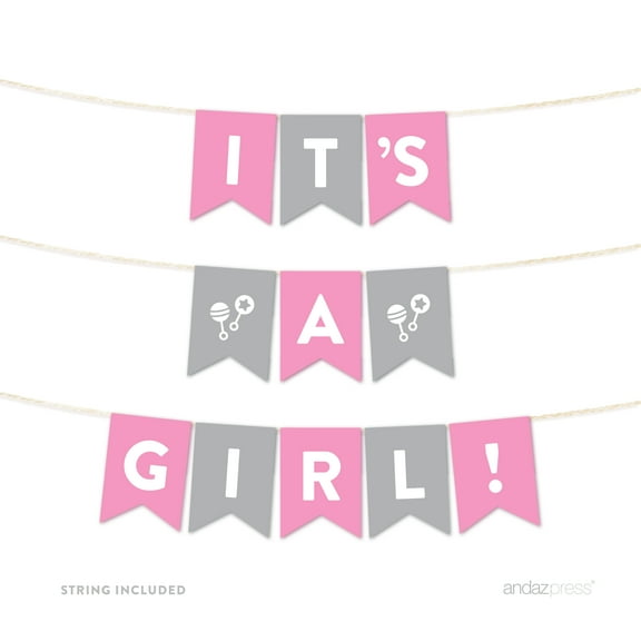 It's A Girl! Gray Girl Baby Shower Hanging Pennant Garland Party Banner